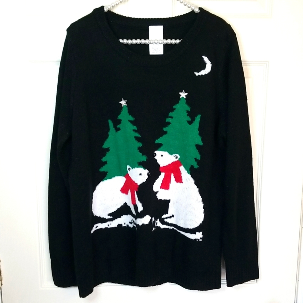 Festive Black Sweater with Polar Bear Design